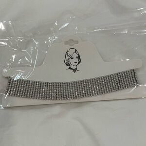Silver rhinestone choker necklace, adjustable, brand new never worn